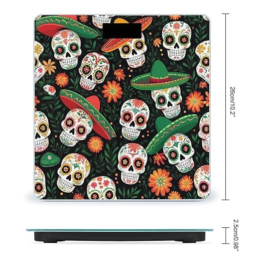 Men's Smart Scale for Body Weight Digital Bathroom Weighing Scale Automatic Switch Energy Saving Scale Mexican Hat Twigs Flowers Day Dead Sugar Skulls