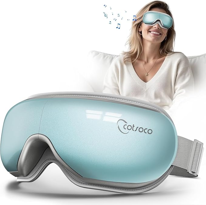 cotsoco Eye Massager with Heat Birthday Gifts for Women Heated Eye Mask with Bluetooth Music Relax &amp Reduce Strain Dark Circles and Improve Sleep Gift for Mom Dad Women Men (Blue)