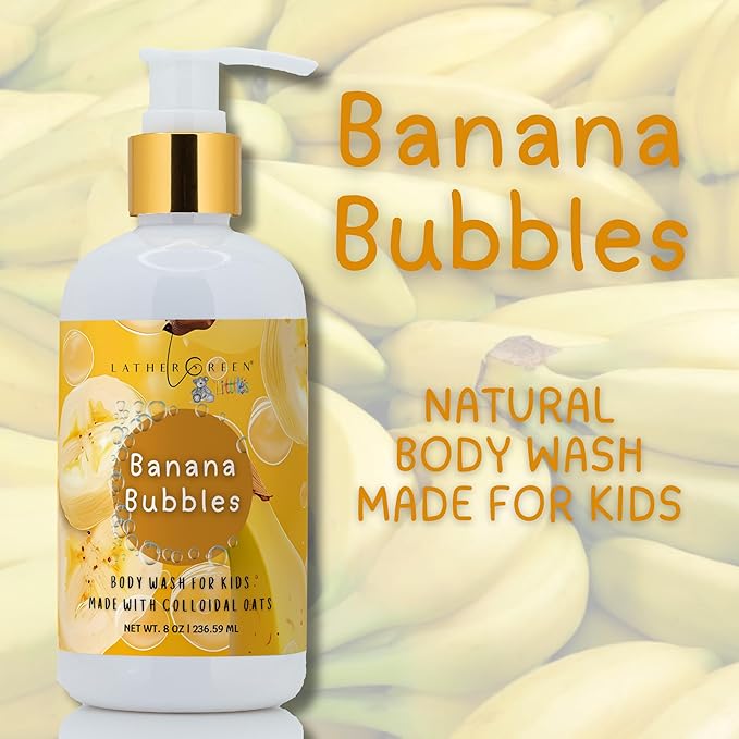Kids Body Wash – Plant Based Gentle Moisturizer with Shea Butter – Safe for Sensitive Skin – Banana Bubbles – 3 Pack (8 oz Each)
