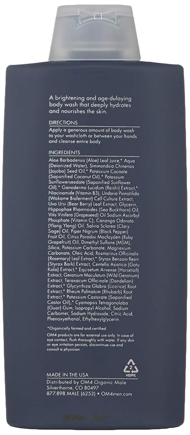 Organic Male OM4 Relieve: Ylang Ylang Perfecting &amp Hydrating Body Wash - Calming and Ultra Nourishing bodycare for Men