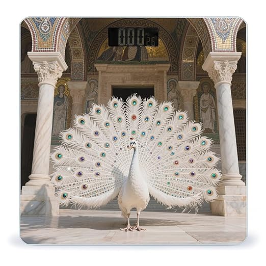 White Peacock Weight Scale Large Digital Bathroom Scales with Bright LED Display Non Slip Digital Scale and Step On Fashion Weighing Machine for Body