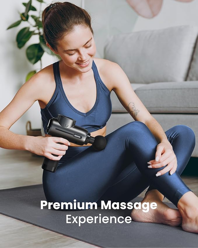 RENPHO Active+ Thermal Massage Gun with Heat App Control Deep Tissue Percussion Massager for Back and Neck Portable Handheld Massager with 5 Speeds 5 Attachments Carry Case Black