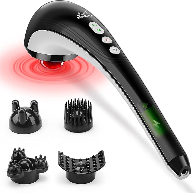 Snailax Cordless Handheld Back Massager - Rechargeable Percussion Massage with Heat Deep Tissue Massager for Whole Body