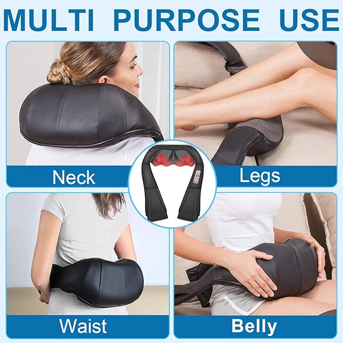 Shiatsu Neck and Shoulder Massager with Heat Back Massager-Electric Deep Tissue 3D Kneading Massage for Shoulder LegBody Muscle Pain ReliefHomeOfficeCar Best Gifts for Women Men Mom Dad