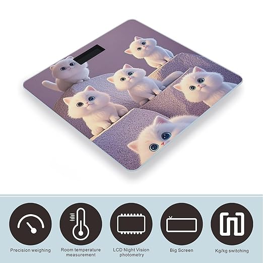 Digital Bathroom Scale for Body Weight Scale with Bright LCD Display High Accuracy Step-On Technology Auto On/Off Cute and Adorable Cat Digital Scales 400 Lbs /180kg
