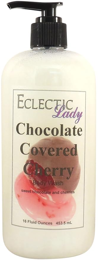 Eclectic Lady Liquid Pearl Body Wash - Chocolate Covered Cherry Scent 3-in-1 Use For Bubble Bath Hand Soap &amp Body Wash Phthalate-Free Chocolate Covered Cherry Fragrance Handcrafted in USA (16 o