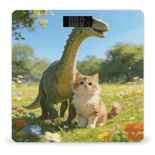 Cat and Dinosaur Weight ScaleClear LED Display Bathroom Digital Weighing ScaleTempered Glass Digital Bathroom Scale for Body Weight Capacity Up to 400 Lbs