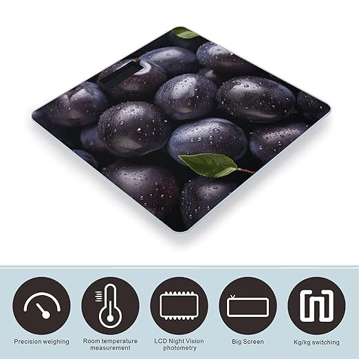 Some Purple Plums Scale for Body Weight Highly Accurate Digital Bathroom Scale Sturdy Tempered Glass Weighing Scales with LCD Display Fashion Body Fat Smart Scales 400lb