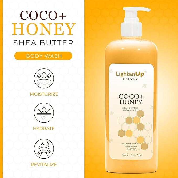 OMIC Lighten-Up LightenUp Honey Shower Gel – 33.8 Fl Oz / 1000ml - Natural Shower Gel Cruelty Free Premium Honey Extract with Shea Butter