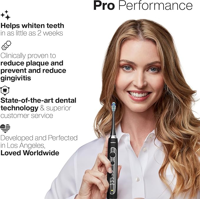 Aquasonic Black Series PRO – Ultra-Whitening Electric Toothbrush – 5 Modes &amp Smart Timers – Premium Travel Case &amp 6 Proflex Brush Heads – ADA Accepted Toothbrush