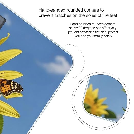 Sunflower and Butterfly Bathroom Scale for Body Weight Bathroom Weighing Scales with Back Lit LED Display Sturdy Tempered Glass Body Weight Bathroom Scale 400lb Weighing