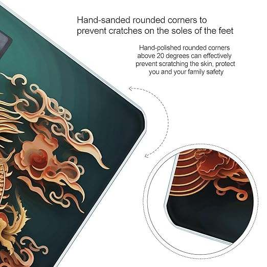 Dragon Chinese Background Scale for Body Weight Anti-Slip Tempered Glass Digital Bathroom Scales Clear LCD Display Weighing Scale Safe Rounded Corners Smart Scales