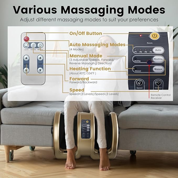 iMounTEK Foot Massager with Heat Shiatsu Electric Foot Massaging Machine Feet Kneading Massager with Auto/Manual Modes Heating Function Remote Control Deep Kneading Gifts for Women Men Mom Dad