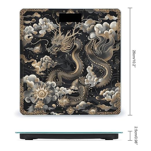 Black Chinese Dragon Bathroom Scale for Body Weight LCD Display Digital Bathroom Scale Tempered Glass Bathroom Weight Scales Fashion Smart Scales for Home Bedroom 400 Lb