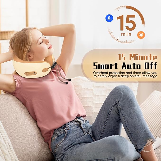 Neck Massager Pillow with HeatingPortable Heated Kneading Massage Cushion PillowCordless Shiatsu Neck Massagerfor Neck Pain Relieffor HomeAirplaneCarOfficeTravel