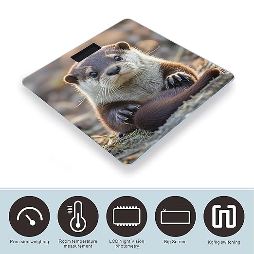 Cute Otter Bathroom Scale Automatic Power On/Off Body Scales LCD Backlight Display Square Digital Scale Rounded Corners Bathroom Scales for Home Bedrooms