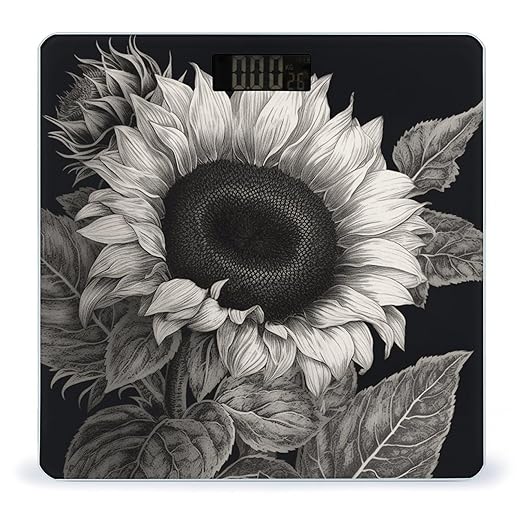 Sunflower Black Grey Scale for Body Weight Highly Accurate Digital Bathroom Scale Sturdy Tempered Glass Weighing Scales with LCD Display Fashion Body Fat Smart Scales 400lb