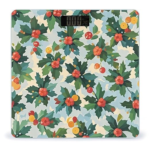 Herry Tree Pattern Bathroom Scale for Body Weight Bathroom Weighing Scales with Back Lit LED Display Sturdy Tempered Glass Body Weight Bathroom Scale 400lb Weighing