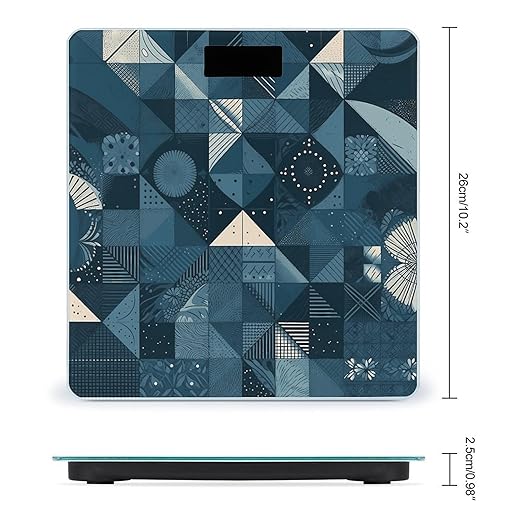 Blue Geometric Pattern Smart Scale for Body Weight Accurate Bathroom Scale with LED Display Digital Weight Scales Weighing Machine High Precision Scales for Bath Home