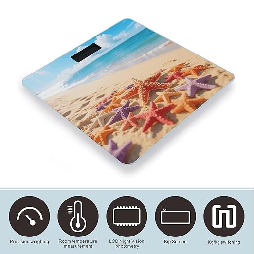 Starfish and Sand Scale for Body Weight Sturdy Tempered Glass Weighing Scales with LCD Display Accurate Digital Bathroom Scale Convenient Body Fat Smart Scales Easy Read