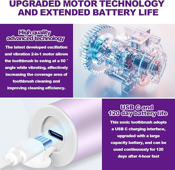 Metal Electric Toothbrush with UV ModeVibration and Oscillation Electric Toothbrush for Adults and Teen6 Brush Heads &amp Travel Case 5 Modes &amp Timer One Charge Last 120 Day（Rose）