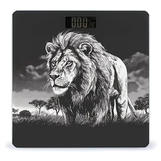 Lion Black and White Illustration Bathroom Scale for Body Weight LCD Display Digital Bathroom Scale Tempered Glass Bathroom Weight Scales Fashion Smart Scales for Home Bedroom 400 Lb