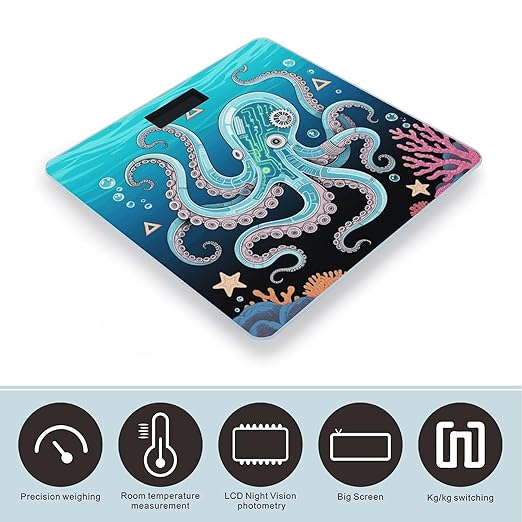 Mechanical Octopus Bathroom Scale for Body Weight LCD Display Digital Bathroom Scale Tempered Glass Bathroom Weight Scales Fashion Smart Scales for Home Bedroom 400 Lb