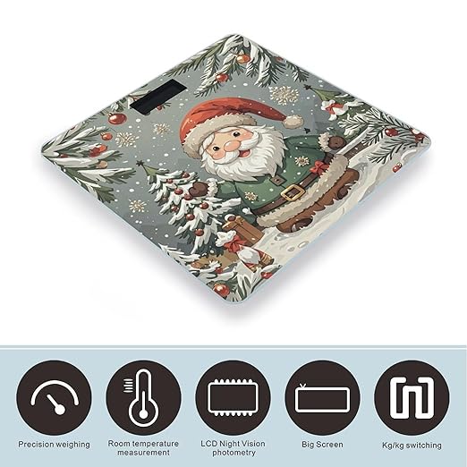 Cute Christmas Gnome Weight Scale Large Bathroom Scales Digital Weight with Bright LED Display Non Slip Automatic Weighing Scale Fashion Weighing Machine for Body