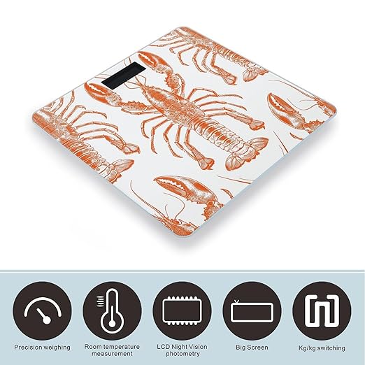 Digital Bathroom Scale for Body Weight Scale with Bright LCD Display High Accuracy Step-On Technology Auto On/Off Orange Shrimp Pattern Digital Scales 400 Lbs /180kg