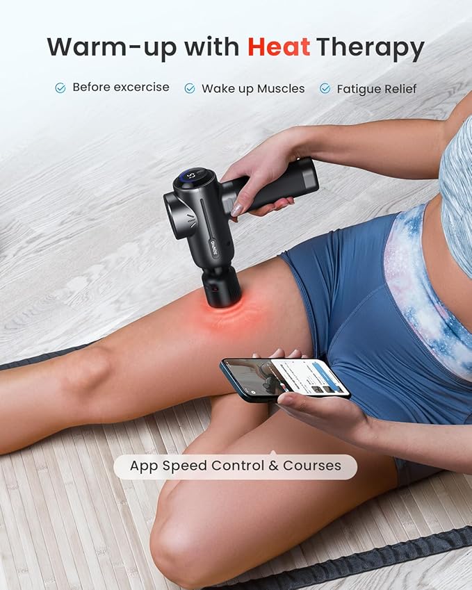 RENPHO Massage Gun with Heat and Cold Portable Percussion Muscle Deep Tissue Massager with Charging Stand Active+ Thermacool Deluxe