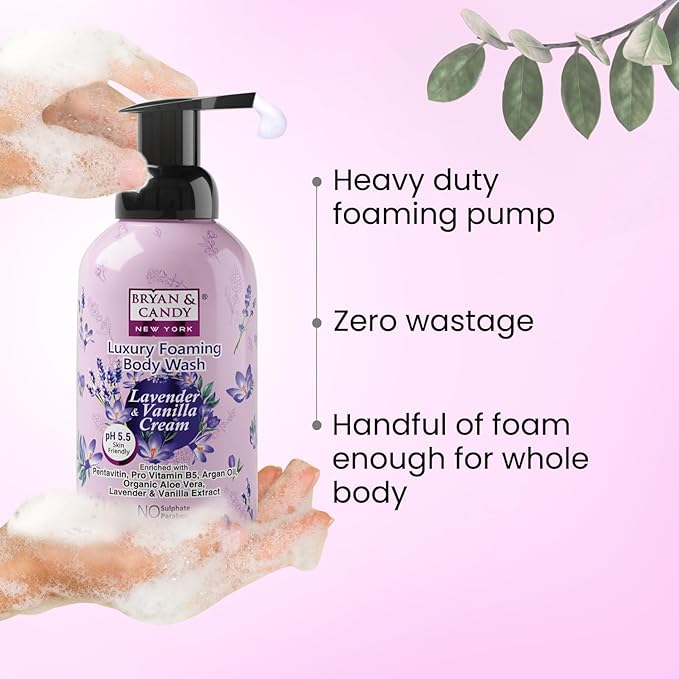 Luxury Foaming Body Wash with PentavitinPro Vit B5Argan OilAloe Vera Skin Friendly pH 5.5 All Skin Types 400 Ml (Lavender &amp Vanilla)