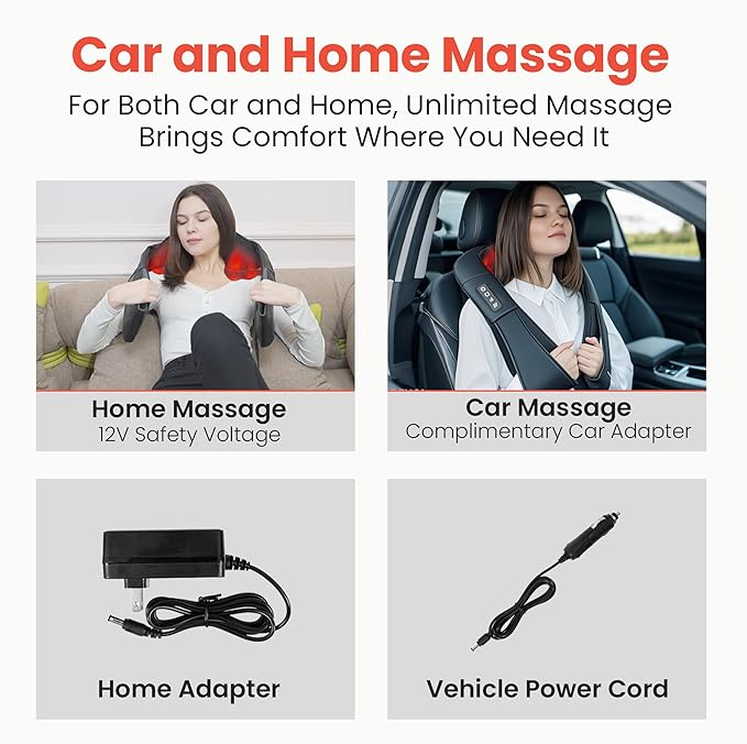 Shiatsu Neck and Back Massager for Pain Relief Deep Tissue Neck and Shoulder Massager with Heat Electric Kneading Back Massage for Muscle Waist Leg and Foot Best Gift for Women Men Mom Dad