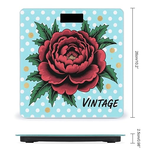 Vintage Peony Scale for Body Weight Sturdy Tempered Glass Weighing Scales with LCD Display Accurate Digital Bathroom Scale Convenient Body Fat Smart Scales Easy Read