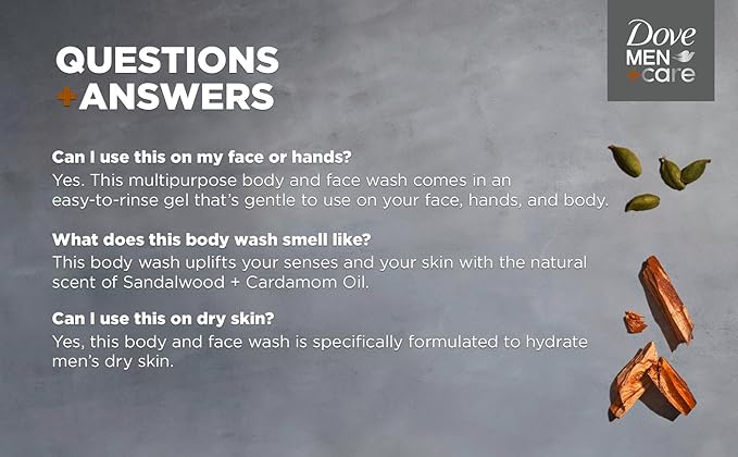 DOVE MEN + CARE Body Wash Eucalyptus + Cedar Oil to Rebuild Skin in the Shower Body Wash Sandalwood + Cardamom Oil to Rebuild Skin in the Shower