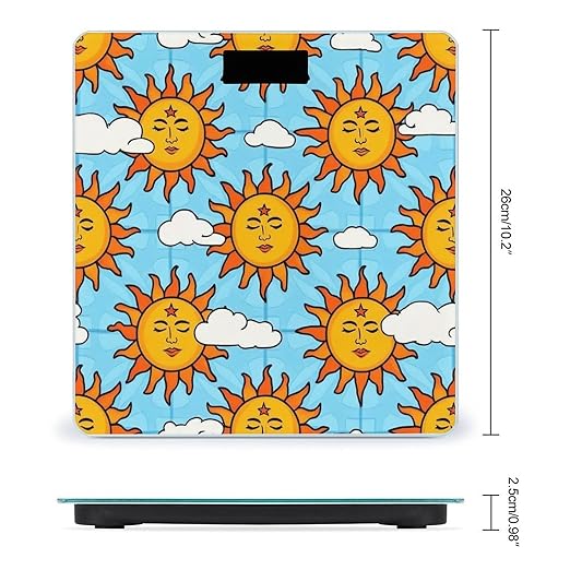 Women's Fashion Automatic Switch Digital Bathroom Weighing Scale Smart Scale Sun Clouds Blue Stripes Hippie Boho Style