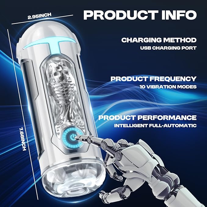Male Masterburbatar Hands Free with 10 Vibration Sucking Massagers Modes Automatic Male Mastusbafor Tight Sleeve Hoodies Pussy Pocket Silicone Electric Massager Machine PW101446 (Grey)