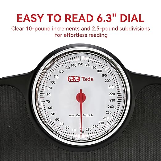 Tada Analog Scale for Body Weight Up to 300 LB Large Non-Digital Mechanical Bathroom Scale with Easy-Read Dial and Anti-Slip Platform