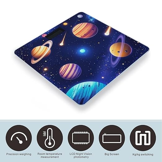 Women's Fashion Automatic Switch Digital Bathroom Weighing Scale Smart Scale Cosmic Universe Stars Planets Blue Galaxy Art