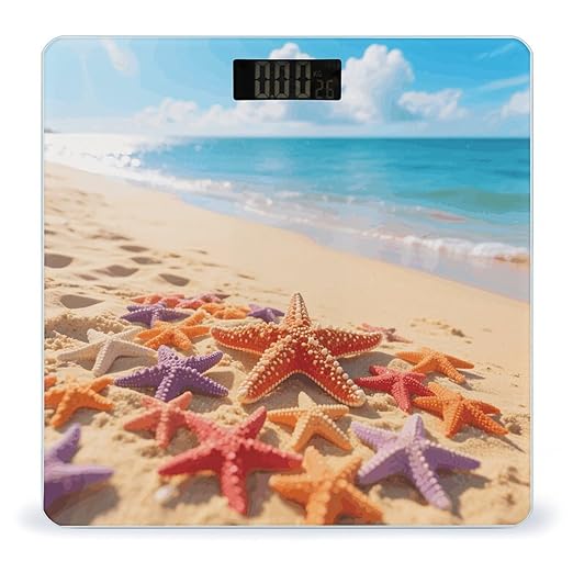 Starfish and Sand Scale for Body Weight Sturdy Tempered Glass Weighing Scales with LCD Display Accurate Digital Bathroom Scale Convenient Body Fat Smart Scales Easy Read