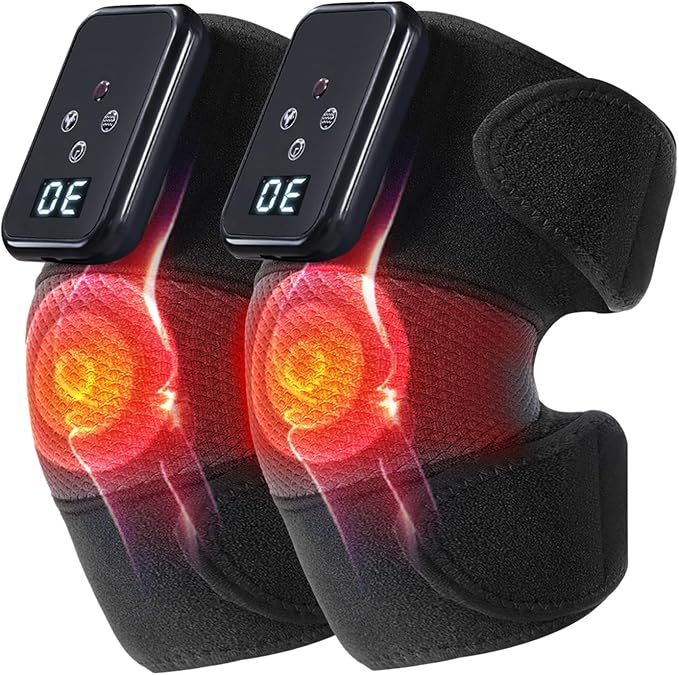 Knee Massager with Heat Vibration for Pain ReliefElectric Heated Knee Bracewith 6 Heat Levels and 9 Massage ModeGift for Both Men and Women（Black Pair）