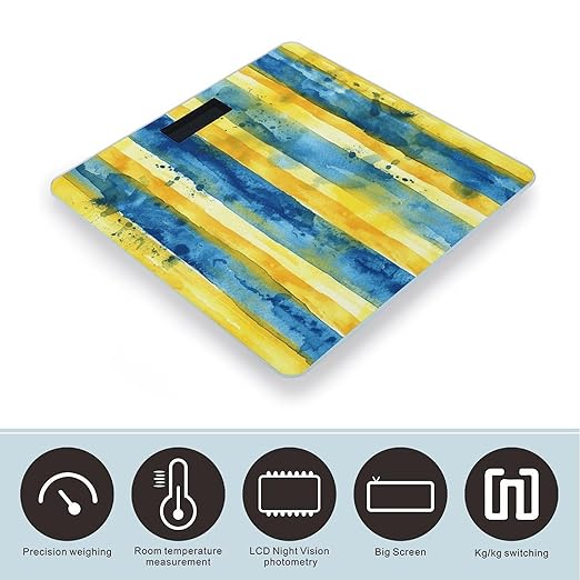 Digital Bathroom Scale for Body Weight Scale with Bright LCD Display High Accuracy Step-On Technology Auto On/Off Yellow and Blue Pattern Digital Scales 400 Lbs /180kg