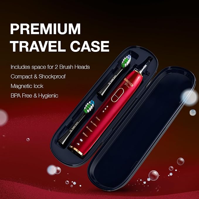 Wagner Stern IntelliBrush Series Whitening Electric Toothbrush with Pressure Sensor. Offers 4 Brushing Modes 3 intensities 8 Soft Brush Heads and a Luxury Travel case.