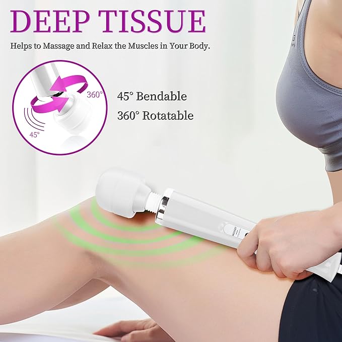 Wired Wand Massager for Women 10-Speed Electric Handheld Deep Tissue Massager Powerful Plug-in Full Body Muscle Recovery Tool for Neck Back Shoulder &amp Foot Relief (White)