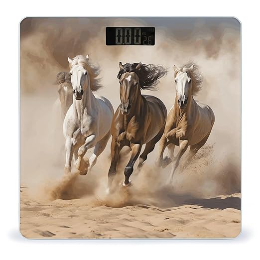 Three Running Horses Digital Bathroom Scale for Body Weight Weighing Scale with Backlit LCD Display High Precision Measurements &amp Measures Weight Up to 180kg