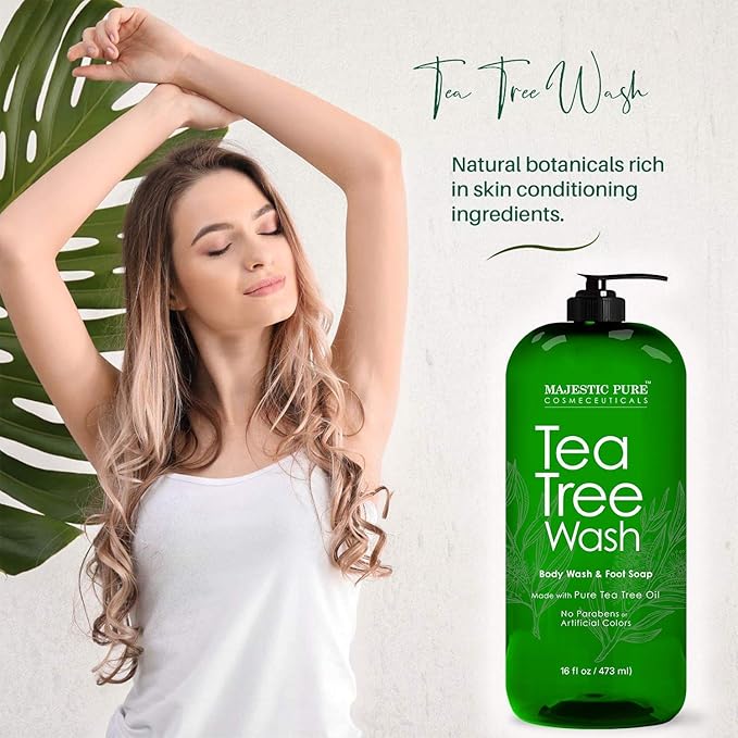 MAJESTIC PURE Tea Tree Body Wash and Tea Tree Face Cream Bundle