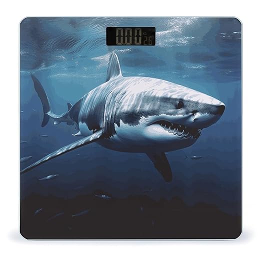 Great White Shark Bathroom Scale Automatic Power On/Off Body Scales LCD Backlight Display Square Digital Scale Rounded Corners Bathroom Scales for Home Bedrooms