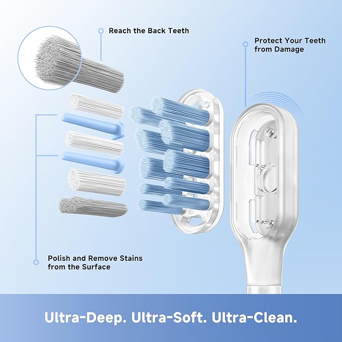 Mova Fresh Pro Electric Toothbrush with App 3DClean Rechargeable Electric Power Toothbrush for Adults 2 Brush Heads &amp Travel Case 3-in-1 Replacement Brush Head with Holder Matte Silver