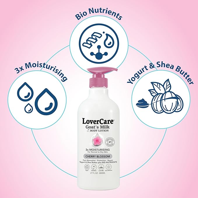 Combo Goat Milk Moisturizing Body Wash Shower Cream Cherry Blossom 40.7 fl oz Goat Milk Cherry Blossom Body Lotion 27 fl oz