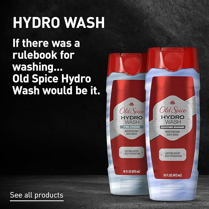 Old Spice Moisturizing Body Wash for Men Hydro Wash 2-in-1 Long Lasting Scent &amp Deep Hydration 24/7 Shower Fresh Smoother Swagger Scent 16 oz (Pack of 4)