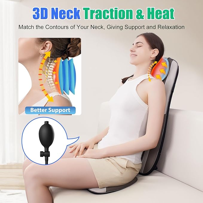 Shiatsu Back Massager with Heat Massage Chair Pad Seat Cushion for Stress Relief Deep Tissue Kneading &amp Roller 2 Vibration Motors Back Waist Hip Massager PU Leather with 2 Adapters